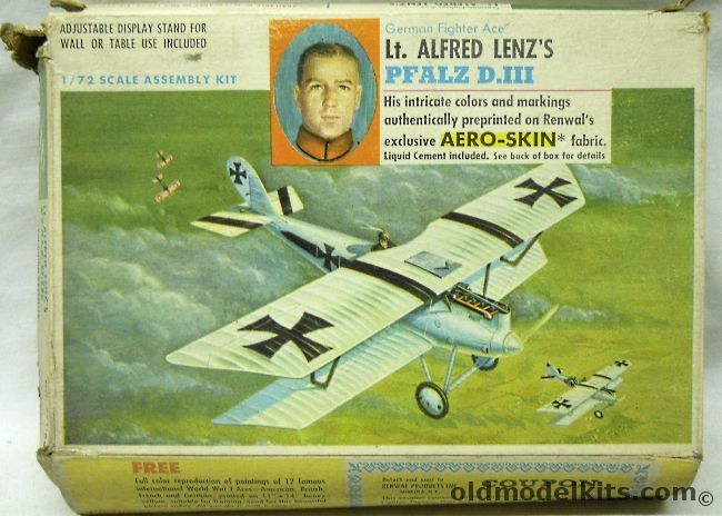 Renwal 1/72 Lt. Alfred Lenz's Pfalz D-III  with Aeroskin Fabric - (DIII), 271-69 plastic model kit